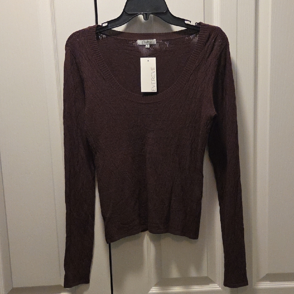 Evereve Z SUPPLY Tibi Scoop Mesh Top Women's Rich Brown Long Sleeve Lace Top